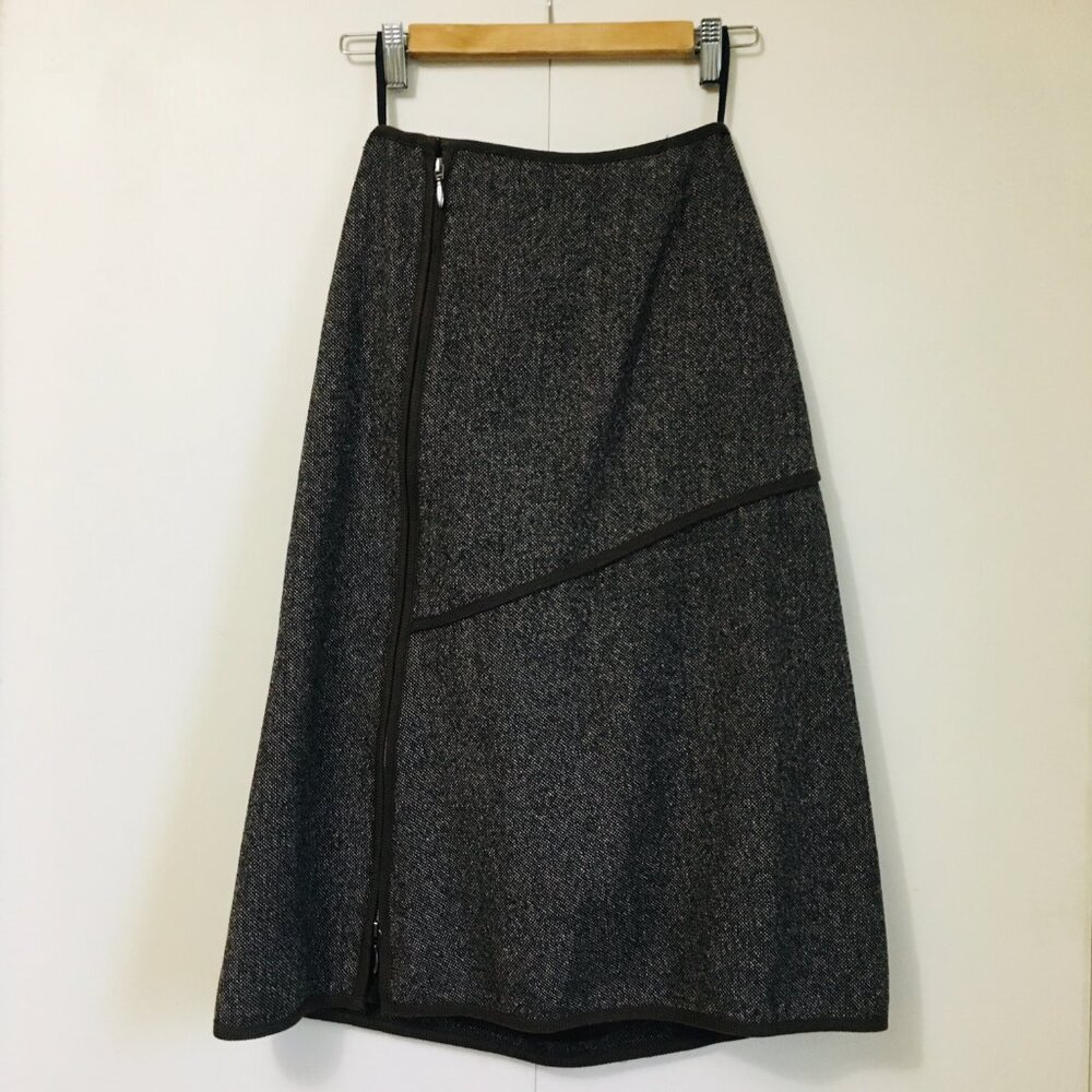 Olsen Europe Vintage Wool Tweed Midi Skirt Brown Plaid Size US 6 Alt Girl